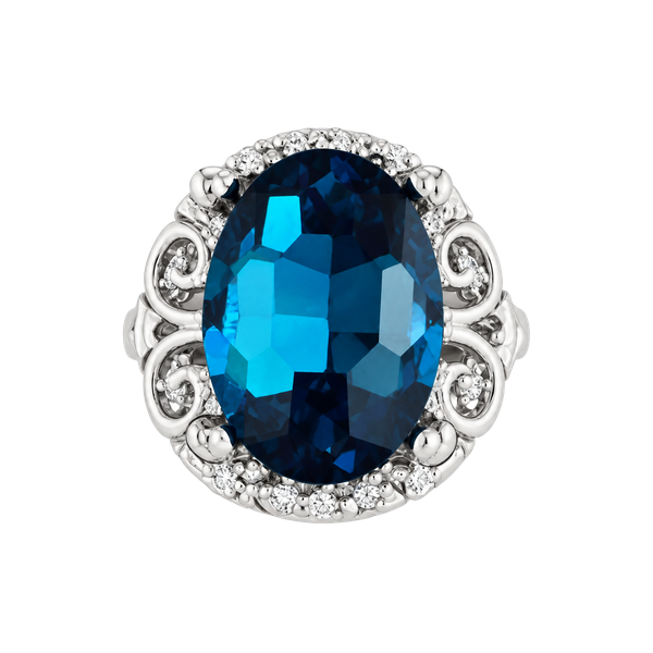  London Blue Topaz Filigree Ring Blue Silver Cocktail Ring Size 8