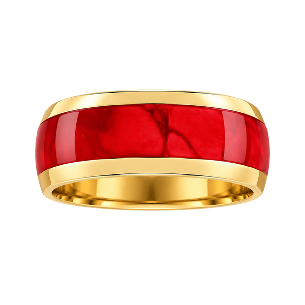 Tungsten Red Inlay Titanium Steel Gold Band Ring Size 13