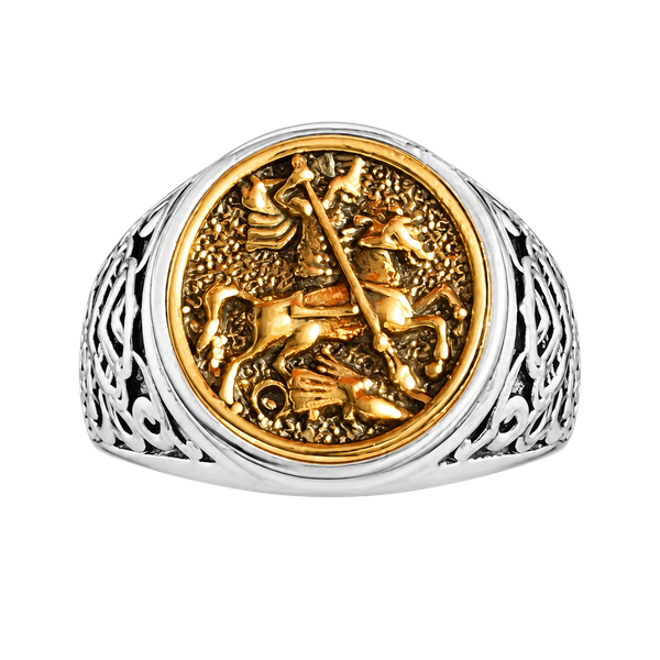St George And The Dragon Signet Ring Two Tone Ring Size 13