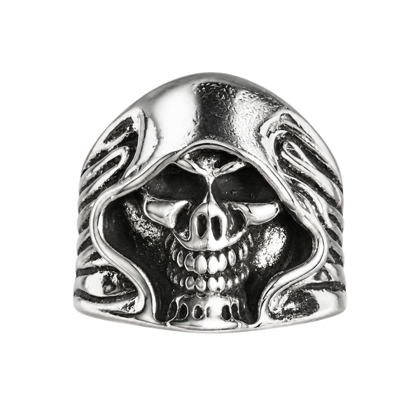 Gothic Hooded Skull Ring Stainless Steel Biker Statement Open Ring S 13