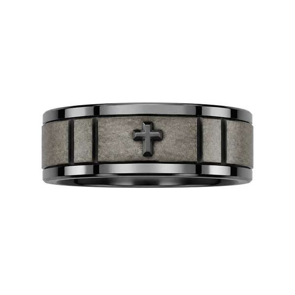 Tungsten Titanium Laser Etched Cross 4mm Band Ring Black IP Size 11