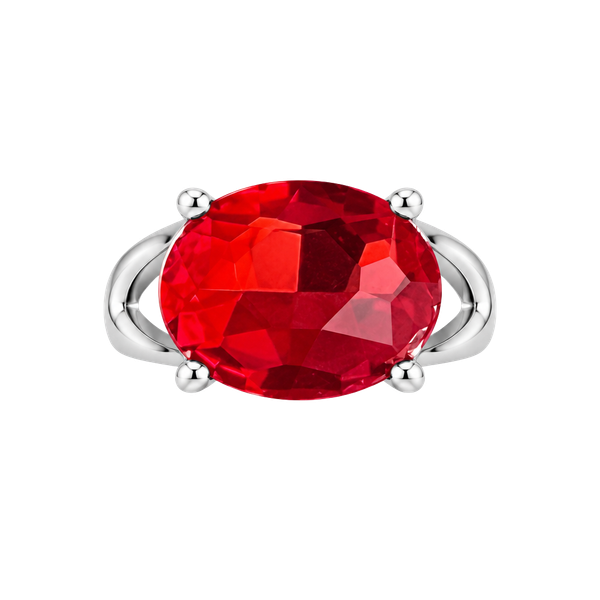 Vintage Silver Large Red Crystal Oval Cocktail Ring Size 8