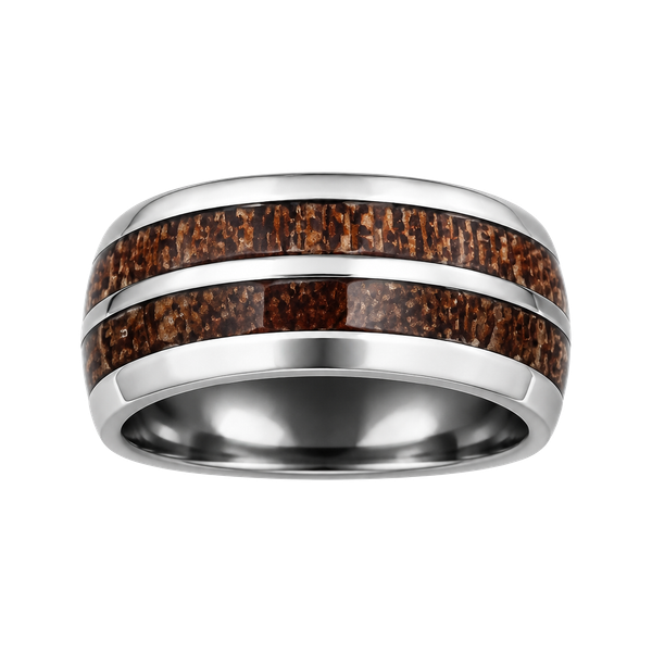 Tungsten Koa Wood Titanium Steel Silver 6mm Band Size 8