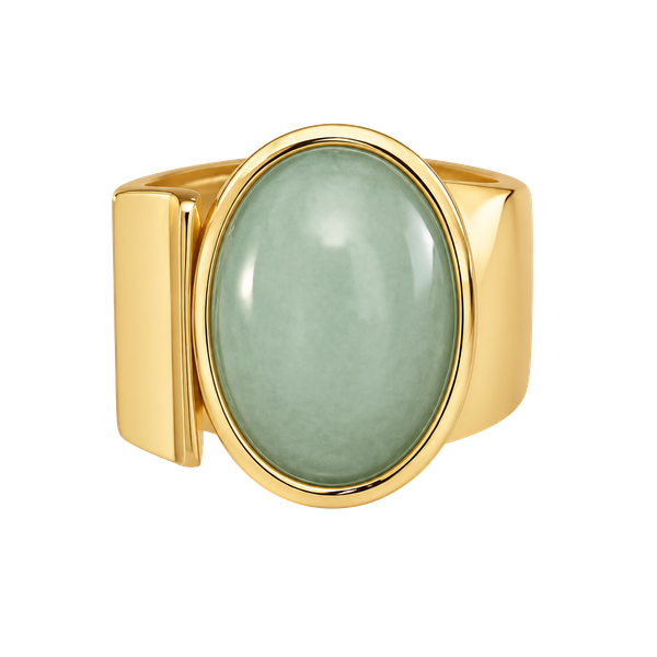 Gold Green Jade Cabochon Artisan Ring Size 6