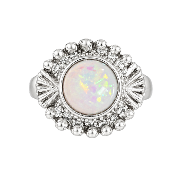 Vintage Opal Stainless Steel Silver Decorative Cluster Ring Size 6