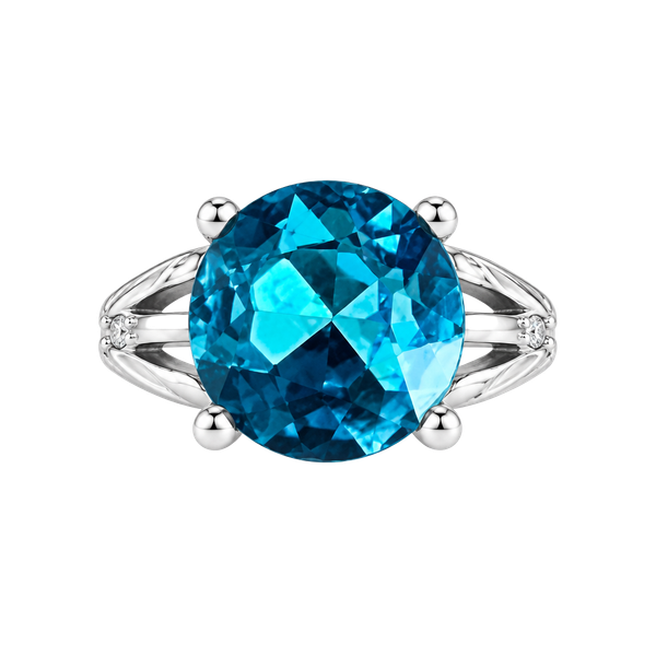 Deep Blue Aquamarine Titanium Steel Silver Cocktail Ring Size  8 