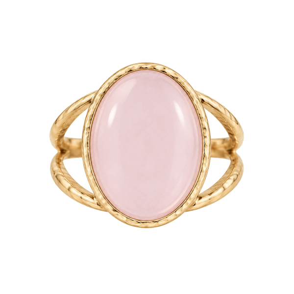 Vintage Rose Quartz Cabochon Gold Tone Cocktail Ring Size 6