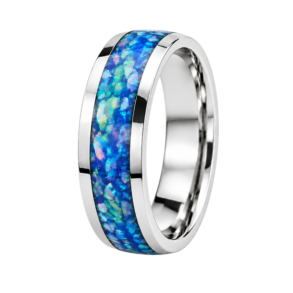 Tungsten Carbide  Silver/ Multi Color Polished Finish 8mm Band Size 11