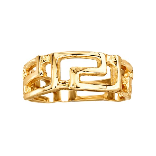 Greek Key Cutout Gold Band Ring Size 6