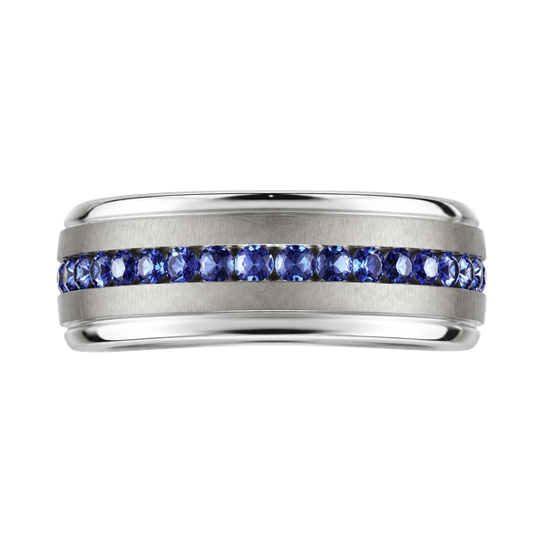 Tungsten Blue Crystal Channel Band Ring Size 13