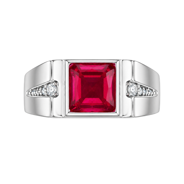 Rylos Men's Ruby And CZ Diamond Titanium Steel Silver Statement Ring Size 13