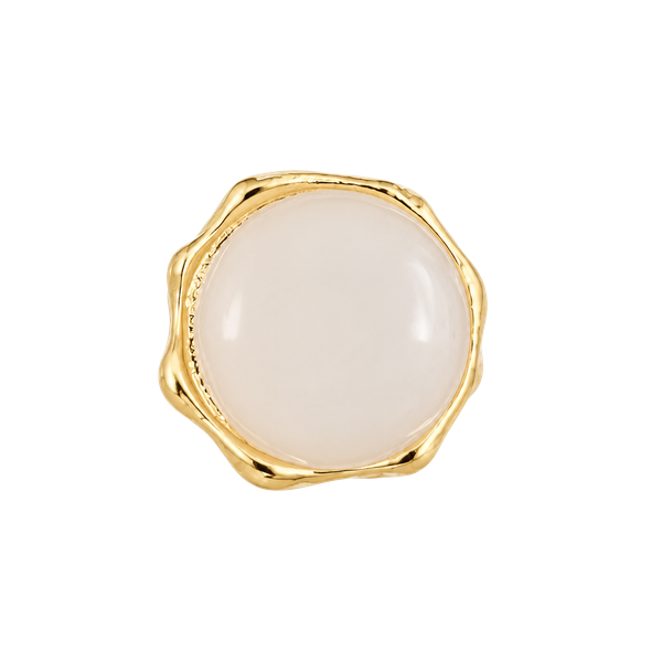 Gold-Tone White Cabochon Stone Open Ring Size 6