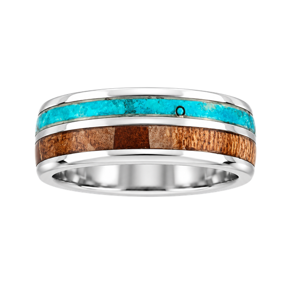 Tungsten Turquoise Koa Wood Polished Finish 6mm Silver Ring Size 12