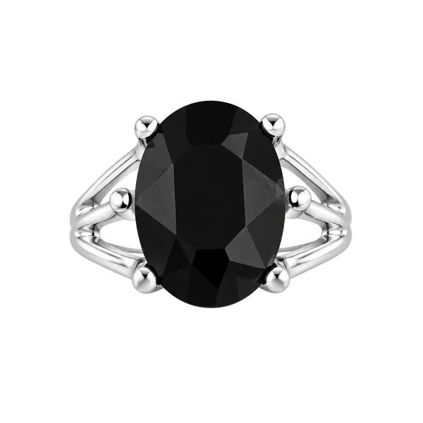 Black Stone Oval Ring Silver Filigree Cocktail Ring Size 8