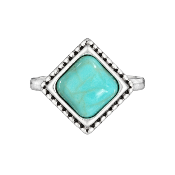 Vintage Southwestern Style Turquoise Titanium Steel Silver Ring Size 6