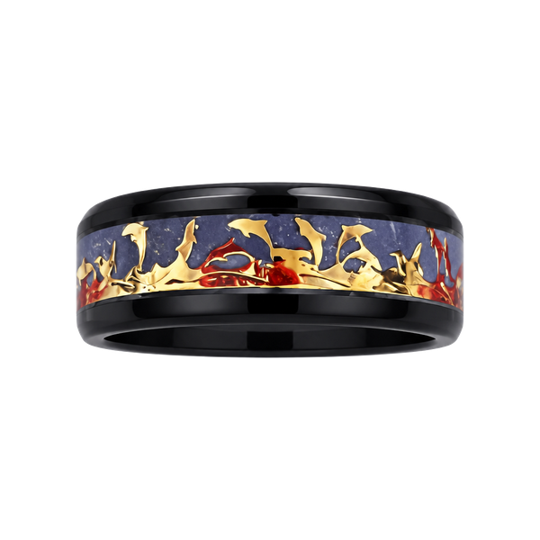 Dolphin Enamel Black Titanium Steel 6mm Band Ring Size 13