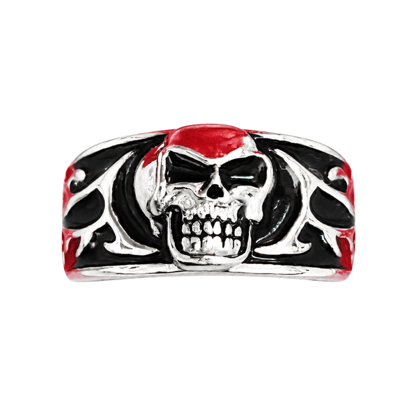 Fear Nothing Skull Ring Silver And Black Biker Goth Titanium Steel Silver Sz 12