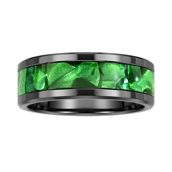  Tungsten Green Mother Of Pearl Black Polished Finish 6mm Band Size 11