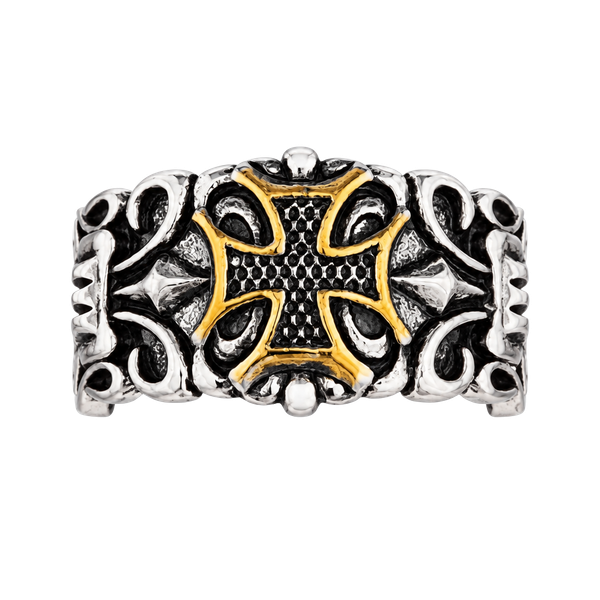 Vintage/Gothic Punk Cross Two-Tone Statement Ring Adjustable Size 9-14