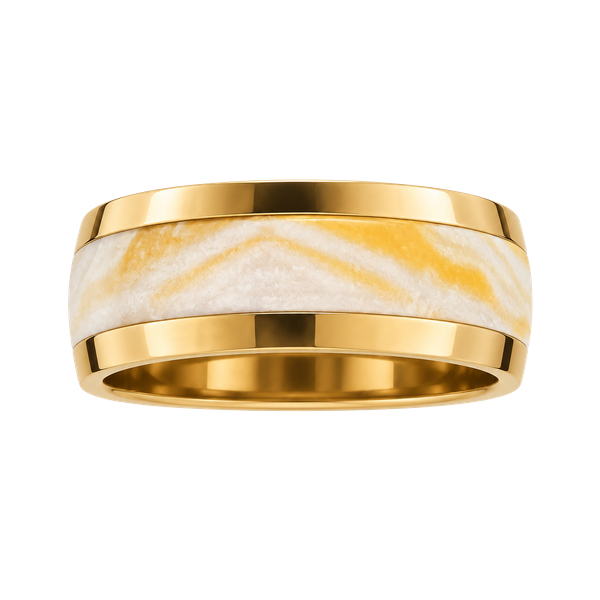 Tungsten Carbide Gold Marble Pattern 8mm Band Polished Finish Size 11