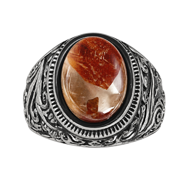 Vintage Ornate Black Banded Agate Cabochon Cocktail Ring Size 13