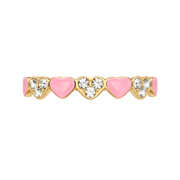 Custom Gold Grillz Pink Enamel Hearts And Rhinestones Band Size 6