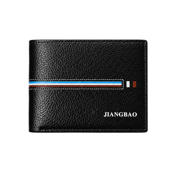 Men's Striped Leather Bifold Wallet Black
