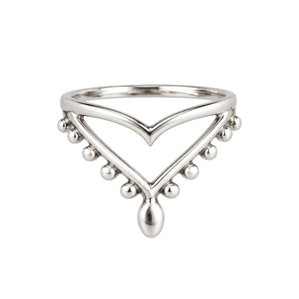  Double Dotted Chevron V Ring Titanium Steel Silver Size 5