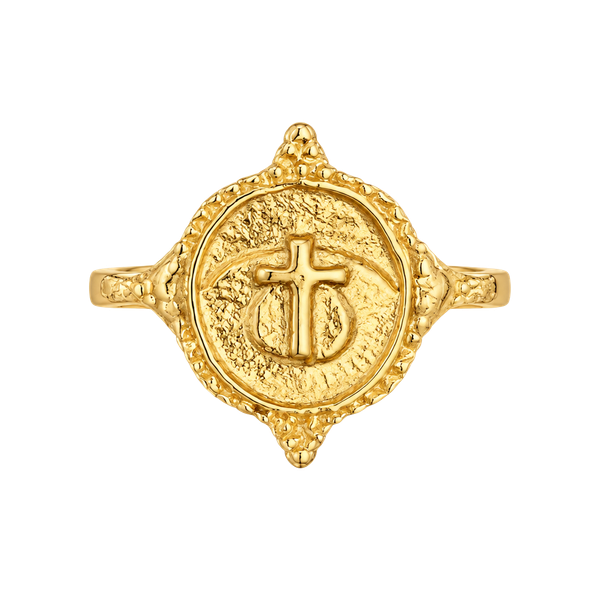 Yellow Golden Heart Cross Bead Ball Filigree Band Ring Size 6