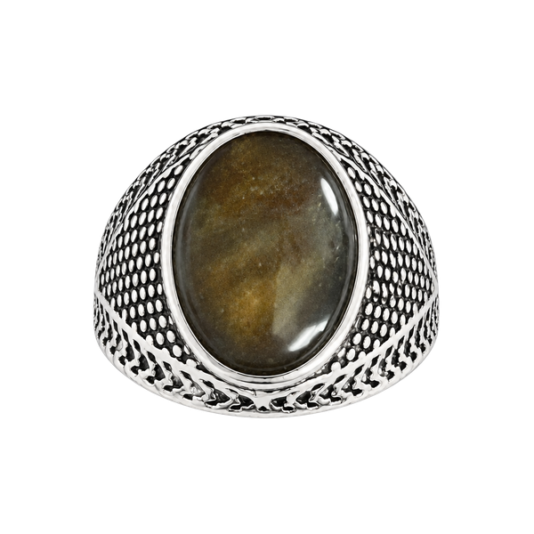 Tiger's Eye Ornate Design Titanium Steel Silver Statement Unisex Ring Size 9