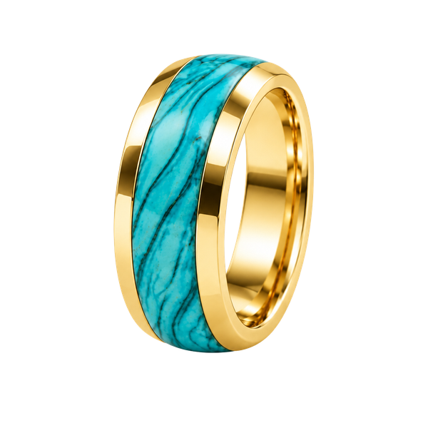 Tungsten Yellow Gold Turquoise Polished Finish 8mm Band Size 11