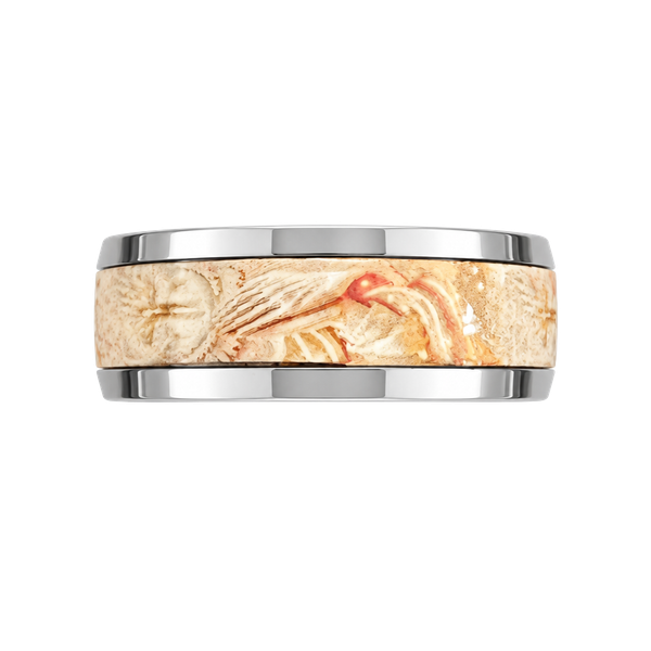 Tungsten Antler Inlaid Titanium Steel Polished Finish 6mm Band Size 8