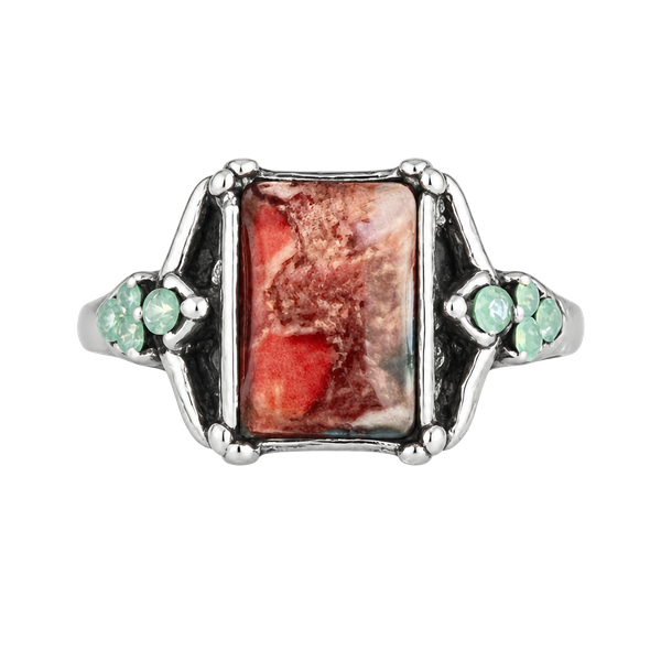 Vintage Style Crazy Lace Agate Rectangular Ring Size 6