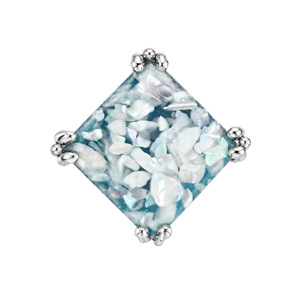 Vintage Silver Confetti Resin Light Blue Square Statement Ring Size 8