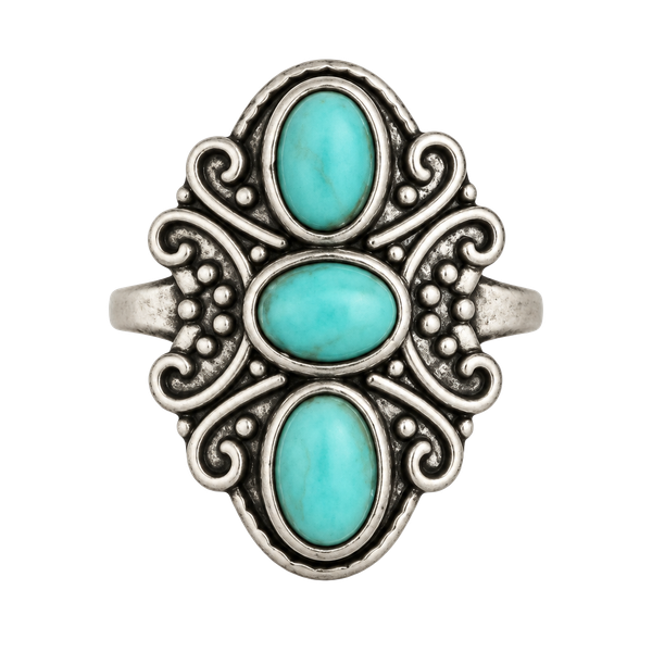 Vintage Southwestern Style Turquoise Stone Titanium Steel Silver Ring Size 6