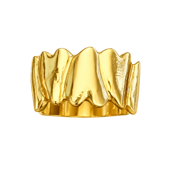 Gold Hammered Design Textured Band Open Ring Size 6