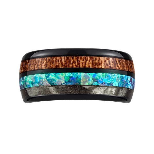 Tungsten  Koa Wood Blue Opal Inlay 6mm Polished Finish Band Size 11