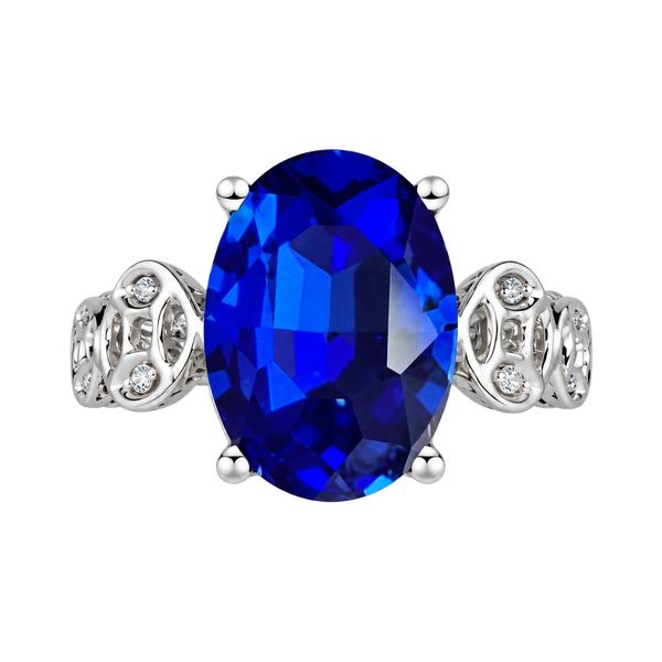 Blue Faux Sapphire Titanium Steel Silver Cocktail Ring Size 8