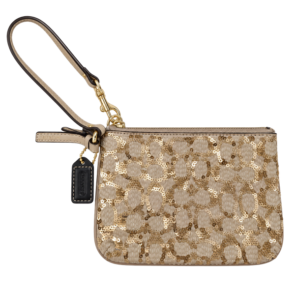 Coach Sequin Signature Zip Wristlet Light Khaki
