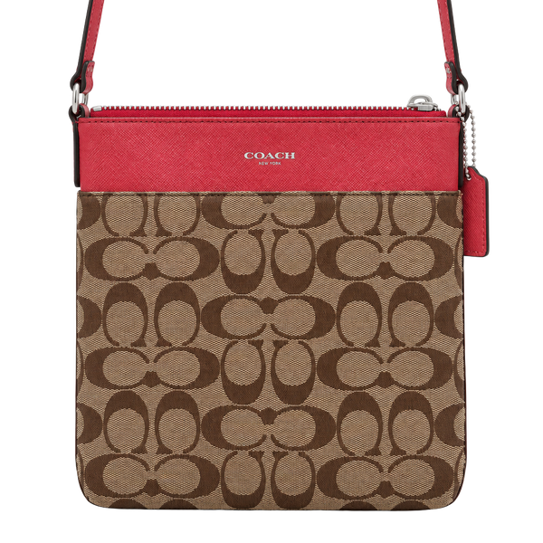 Coach Signature Canvas Crossbody Bag Tan Coral  Pink #12V1026