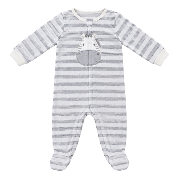 Headquarters Footed Sleep and Play Size 9M Gray Zebra Striped Fleece