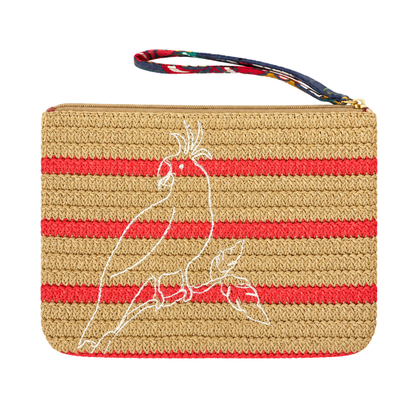 Vera Bradley Coastal Paradise Straw Wristlet Pouch Parrot Embroidered