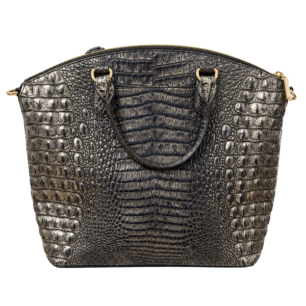 Brahmin Duxbury Large Satchel Bag Black Croc Embossed Leather