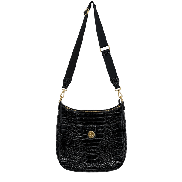 Brahmin Leia Black Croc Embossed Crossbody Bag