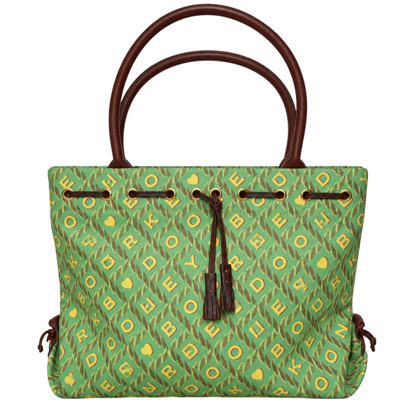 Vintage Dooney & Bourke Green Monogram Tassel Tote Bag