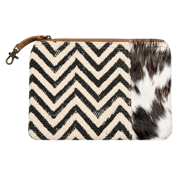 Myra Bag Chevron Pattern Clutch with Cowhide Trim