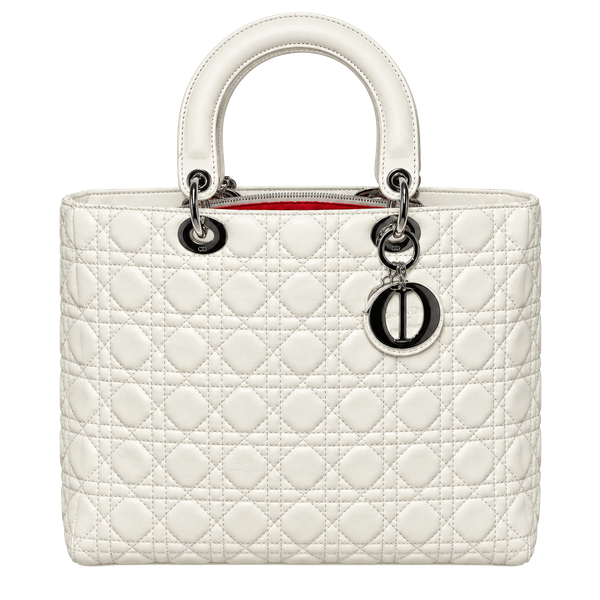Christian Dior Lady Dior Large White Leather Bag