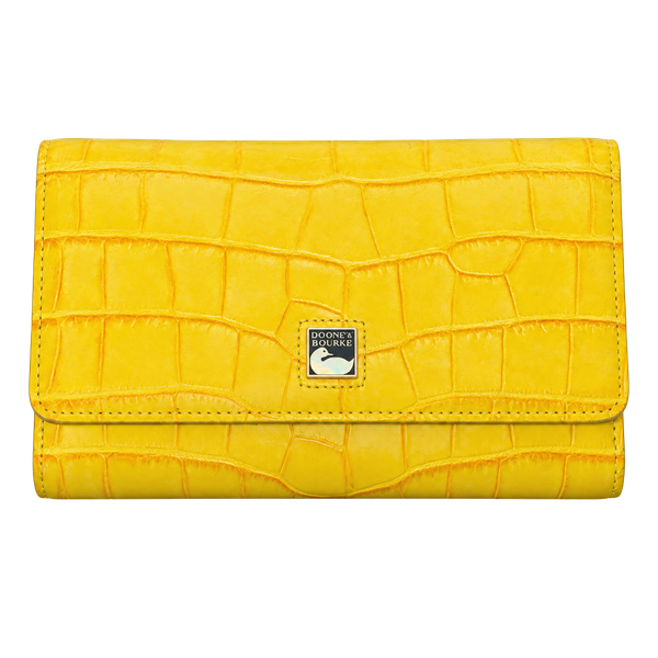 Dooney & Bourke Yellow Crocodile Embossed Leather Clutch Wallet