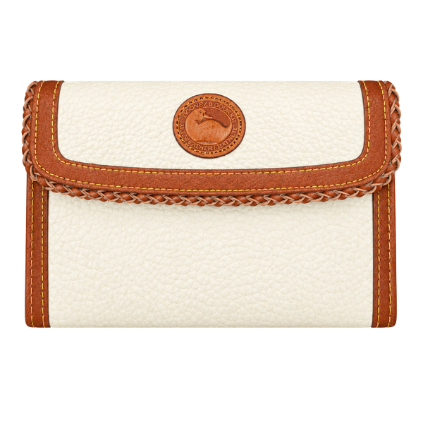Dooney & Bourke Vintage White Pebbled Leather Wallet with Brown Trim