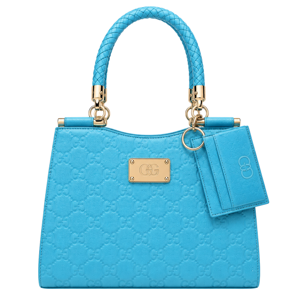 Bebe Dana Monogram Top Handle Bag Blue Patent